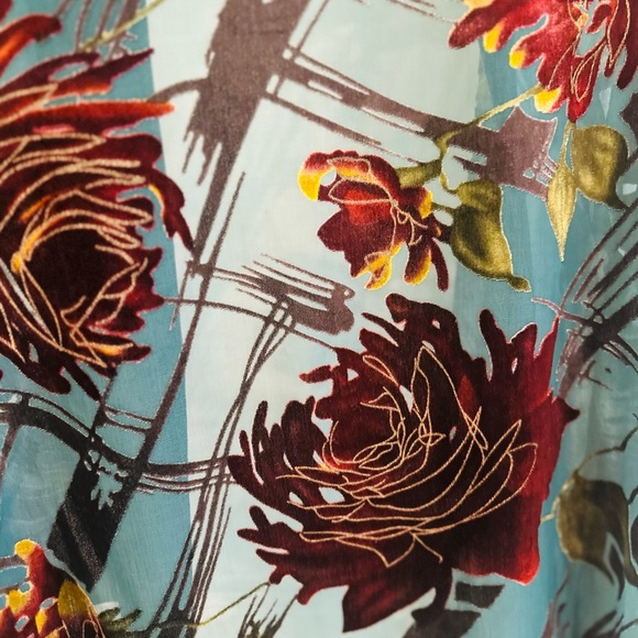 Coldwater Creek Burgundy and Green/Blue Kimono With Black Velvet Trim - Picture 5 of 7